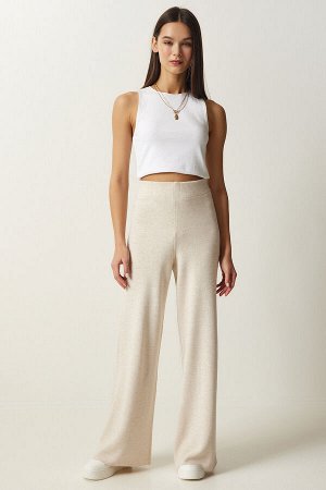 Женские кремовые широкие брюки из плотного трикотажа YG00102
