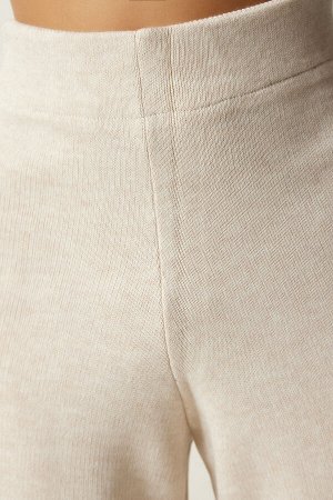 Женские кремовые широкие брюки из плотного трикотажа YG00102