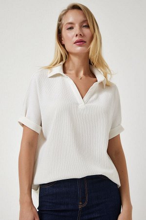 Женская трикотажная блузка цвета поло цвета экрю DD01299