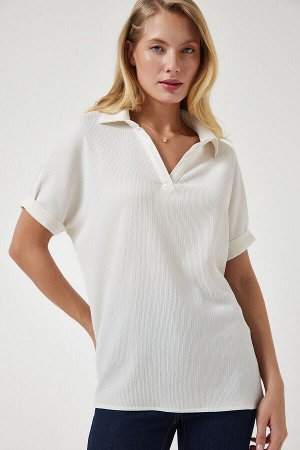 Женская трикотажная блузка цвета поло цвета экрю DD01299