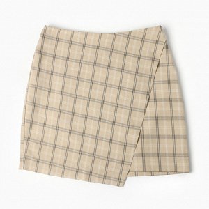 Юбка женская на, запах, MINAKU: Casual Collection цвет клетка бежевая.