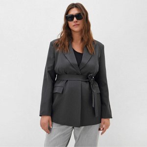 Пиджак женский с поясом MIST plus-size, серый