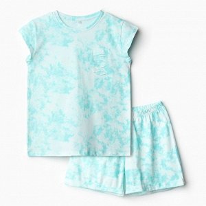 Комплект домашний женский (футболка/шорты), цвет бирюзовый мрамор