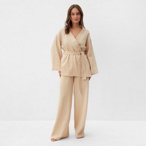 Комплект домашний женский (рубашка на запах, брюки) KAFTAN Basic размер, бежевый