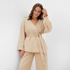 Комплект домашний женский (рубашка на запах, брюки) KAFTAN Basic размер, бежевый