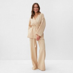 Комплект домашний женский (рубашка на запах, брюки) KAFTAN Basic размер, бежевый