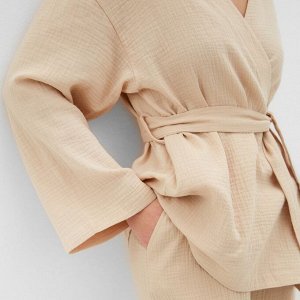Комплект домашний женский (рубашка на запах, брюки) KAFTAN Basic размер, бежевый