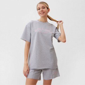 Комплект женский (футболка, шорты) MINAKU: SPORTY & STYLISH, светло-серый