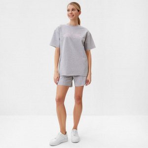 Комплект женский (футболка, шорты) MINAKU: SPORTY & STYLISH, светло-серый