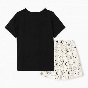 Комплект женский домашний (футболка/шорты), цвет чёрный/молочный