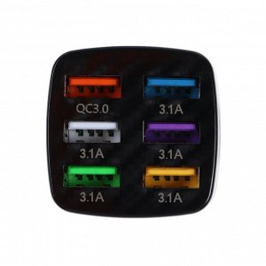 Зарядное устройство с подсветкой, 6 USB 3,1 А, чёрный