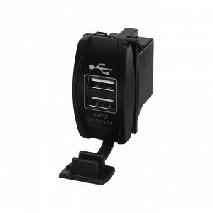 Зарядное устройство, 12-24 В, 2 USB, 3,1 А, чёрный, пластик