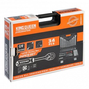 Набор инструментов автомобильный KINGQUEEN WIB-60017, 72 зуба, 1/2", 34 предмета