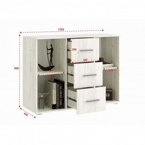 Комод 3 ящика 2 двери Фиеста, 1202х446х908, Графит/Дуб крафт белый