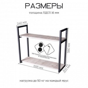 Полка настенная двойная "ENERGY loft", 58 х 69,6 х 24 см, чёрный, боб пайн