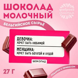 Шоколад молочный «Хочет быть богатой и худой», 27 г.