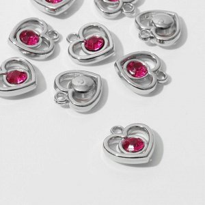 Подвеска «Сердце» 2,4x2,2x0,8 см, (набор 10 шт.), цвет ярко-розовый в серебре