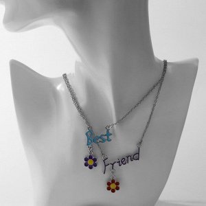 Кулоны «Неразлучники» best friends, цветы, цветные в серебре, 45 см