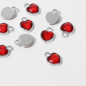 Концевик-подвеска «Сердечко» 1,7x1,3x0,2 см, (набор 10 шт.), цвет красный в серебре