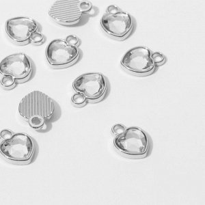 Концевик-подвеска «Сердечко» 1,7x1,3x0,2 см, (набор 10 шт.), цвет белый в серебре