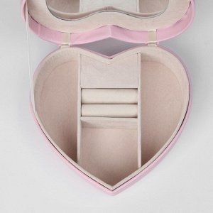 Органайзер для украшений портативный с зеркалом «Шкатулка сердце единорог», 17x15x7 см, цвет розовый