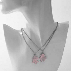 Кулоны «Неразлучники» пазлики с сердечком, цвет розовый в серебре, 45 см