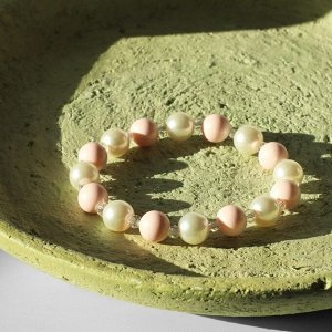Браслет жемчуг «Весна», бусины №10, цвет бело-розовый