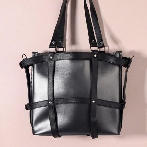 Портупея для сумки из искусственной кожи, 43 x 35 x 15 см, цвет чёрный/серебряный