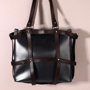 Портупея для сумки из искусственной кожи, 43 x 35 x 15 см, цвет коричневый/серебряный