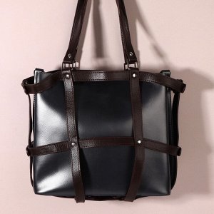 Портупея для сумки из искусственной кожи, 43x35x15 см, цвет коричневый, серебряный