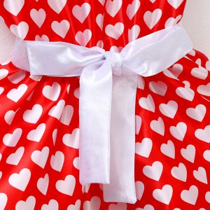Карнавальный костюм «Стиляги» платье красное с белыми сердцами, повязка р-р 34 рост 134 см