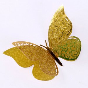 Набор для украшения «Бабочки» с узорами, набор 12 шт, цвет золото