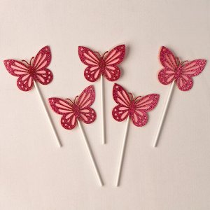 Набор для украшения «Блестящие бабочки», набор 5 шт, цвет розовый