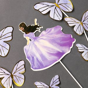 Набор для украшения «Девушка с бабочками», набор 7 шт., цвет фиолетовый