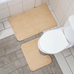 Набор ковриков для ванной и туалета Доляна «Софт», 2 шт, 40x50 см, 50x80 см, цвет бежевый