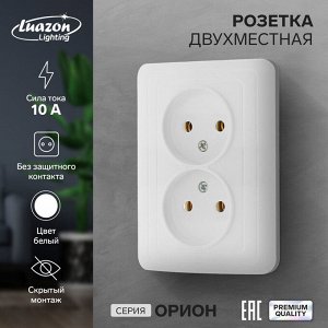 Розетка двухместная Luazon Lighting "Орион", 10 А, скрытая, без з/к, белая