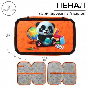Пенал школьный, 2 секции, 12.5x20.5x4 см«Панда»