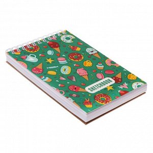 Скетчбук А6, 80 листов на гребне по короткой стороне "Сладости", обложка мелованный картон, твёрдая подложка, блок 100 г/м²