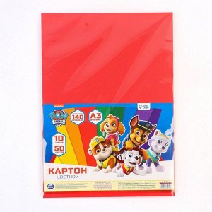 Цветной картон тонированный, А3, 50 листов, 10 цветов, немелованный, двусторонний, в пакете, 140 г/м², «Щенячий патруль»
