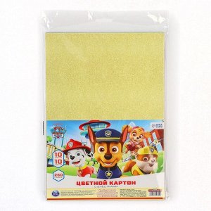 Paw Patrol Картон цветной с блёстками, А4, 10 листов, 10 цветов, немелованный, односторонний, в пакете, 250 г/м², Щенячий патруль