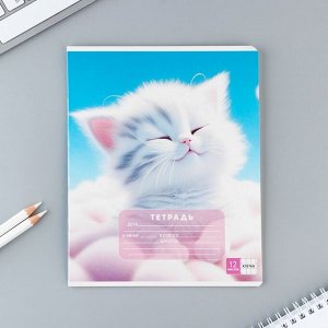 Тетрадь в клетку, 12 листов, А5, на скрепке, блок №2 «Пушистики» МИКС