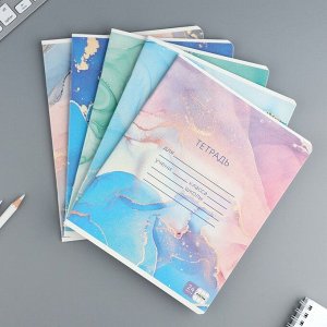 Тетрадь в клетку, 24 листа, А5, на скрепке, блок №1 «Мрамор» МИКС