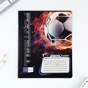 Тетрадь 12 листов в частую косую линейку «Футбол», обложка мелованный картон, блок №1, 5 видов МИКС