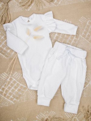 Боди с длинным рукавом и ползунки (штанишки) детские AMAROBABY Fashion, молочный