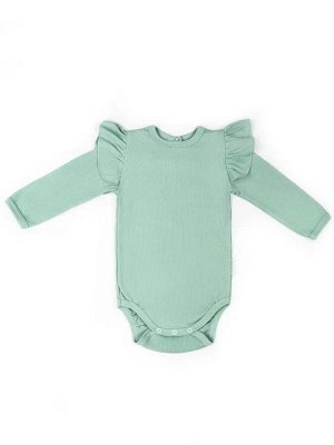 Боди детское с длинным рукавом с рюшами AMAROBABY Fashion, зеленый, размер 86