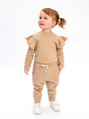 Боди с длинным рукавом и ползунки (штанишки) детские AMAROBABY Fashion, бежевый, размер 86