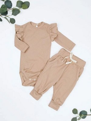 Боди с длинным рукавом и ползунки (штанишки) детские AMAROBABY Fashion, бежевый, размер 86