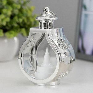 Светодиодная свеча в подсвечнике RISALUX «Застывшая», ночник LED, 3xLR1130, серебро, 5x7.5x12 см
