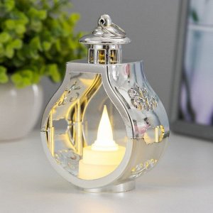 Светодиодная свеча в подсвечнике RISALUX «Застывшая», ночник LED, 3xLR1130, серебро, 5x7.5x12 см