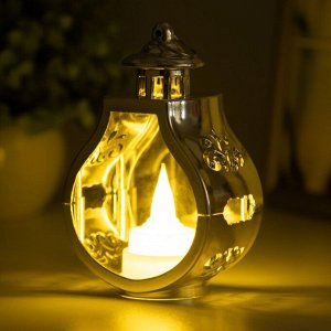 Светодиодная свеча в подсвечнике RISALUX «Застывшая», ночник LED, 3xLR1130, серебро, 5x7.5x12 см